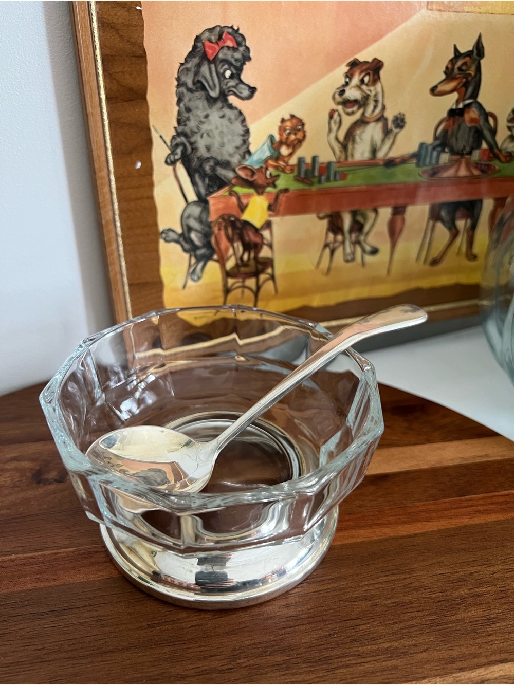 Vintage Italy serving dish, silver spoon Aep zinc Italy